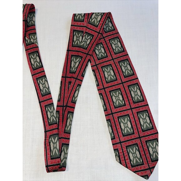 Vollerei Dress Tie Mens Size 58" Red Windowpane 100% Silk Designer - Picture 4 of 12